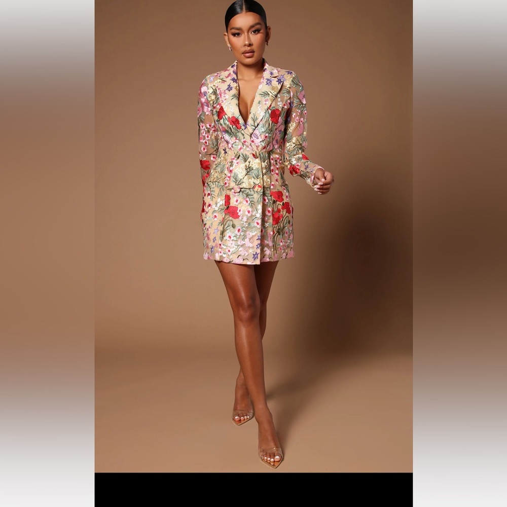 Embroidered Blazer Floral Dress